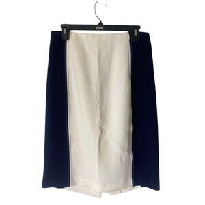 Ann Taylor Pencil Skirt Black Cream‎ Color Block Knee Length Career Size 8 flaw